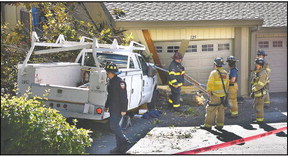 GRF truck crashes into garage and tree on Rossmoor Parkway